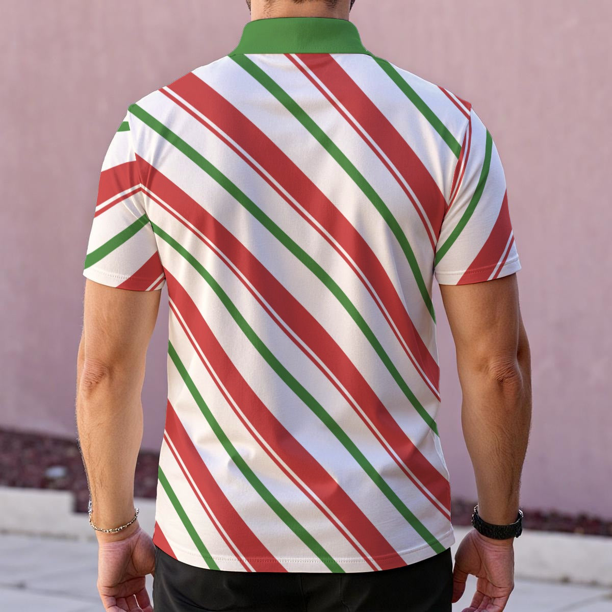 Men’s Green Candy Cane Polo | Peppermint Holiday Park Shirt