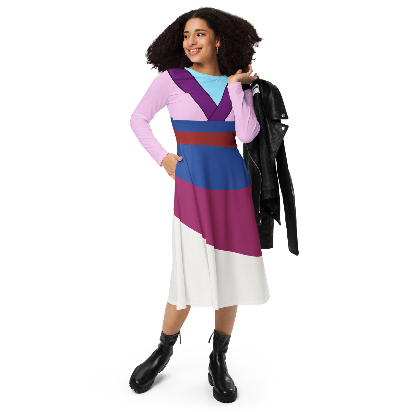 Girl Worth Fighting For All-over print long sleeve midi dress