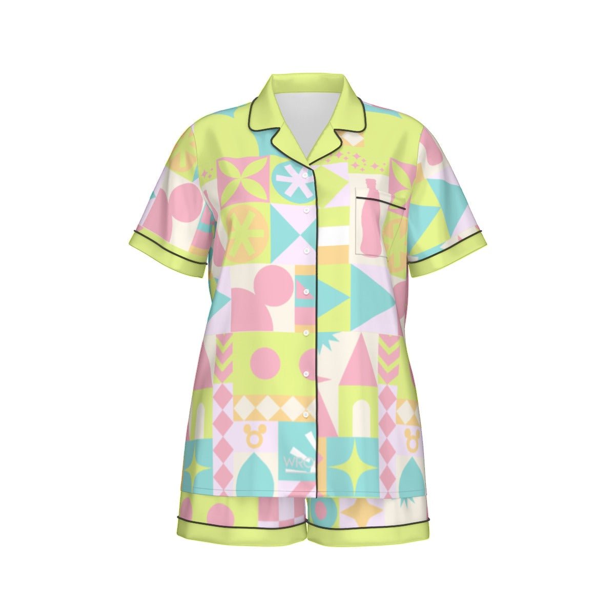 Blair Inspired Small World Women's Imitation Silk Pajama Set With Short Sleeve Blair Inspired Small World Women's Imitation Silk Pajama Set With Short SleeveWrong Lever Clothing