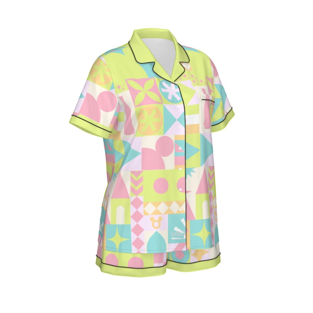 Blair Inspired Small World Women's Imitation Silk Pajama Set With Short Sleeve Blair Inspired Small World Women's Imitation Silk Pajama Set With Short SleeveWrong Lever Clothing