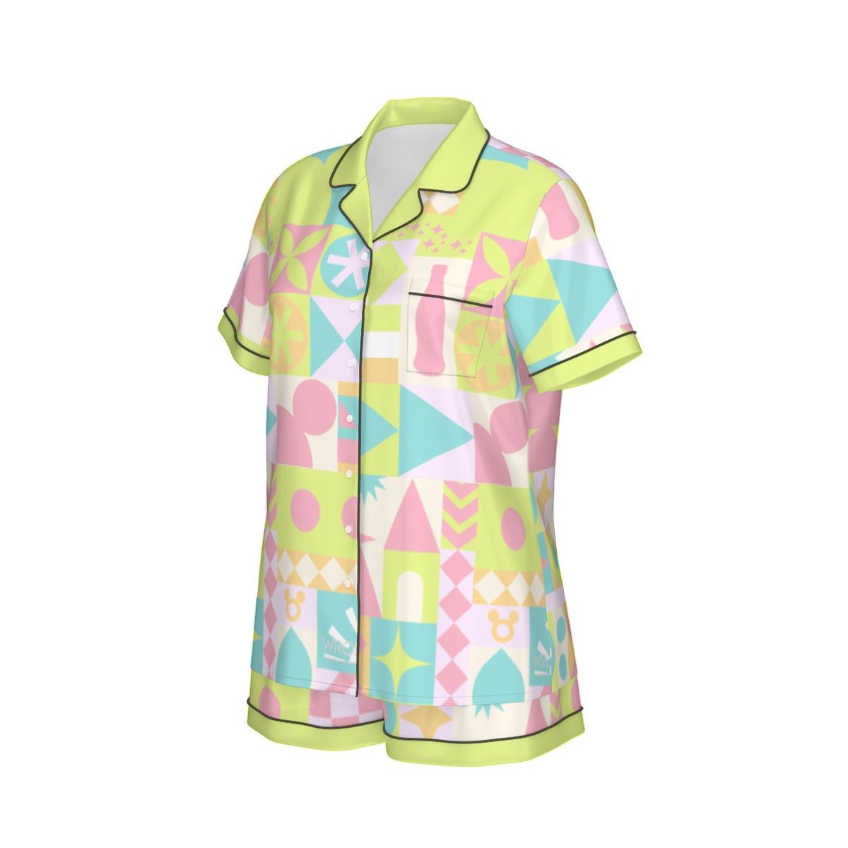 Blair Inspired Small World Women's Imitation Silk Pajama Set With Short Sleeve Blair Inspired Small World Women's Imitation Silk Pajama Set With Short SleeveWrong Lever Clothing