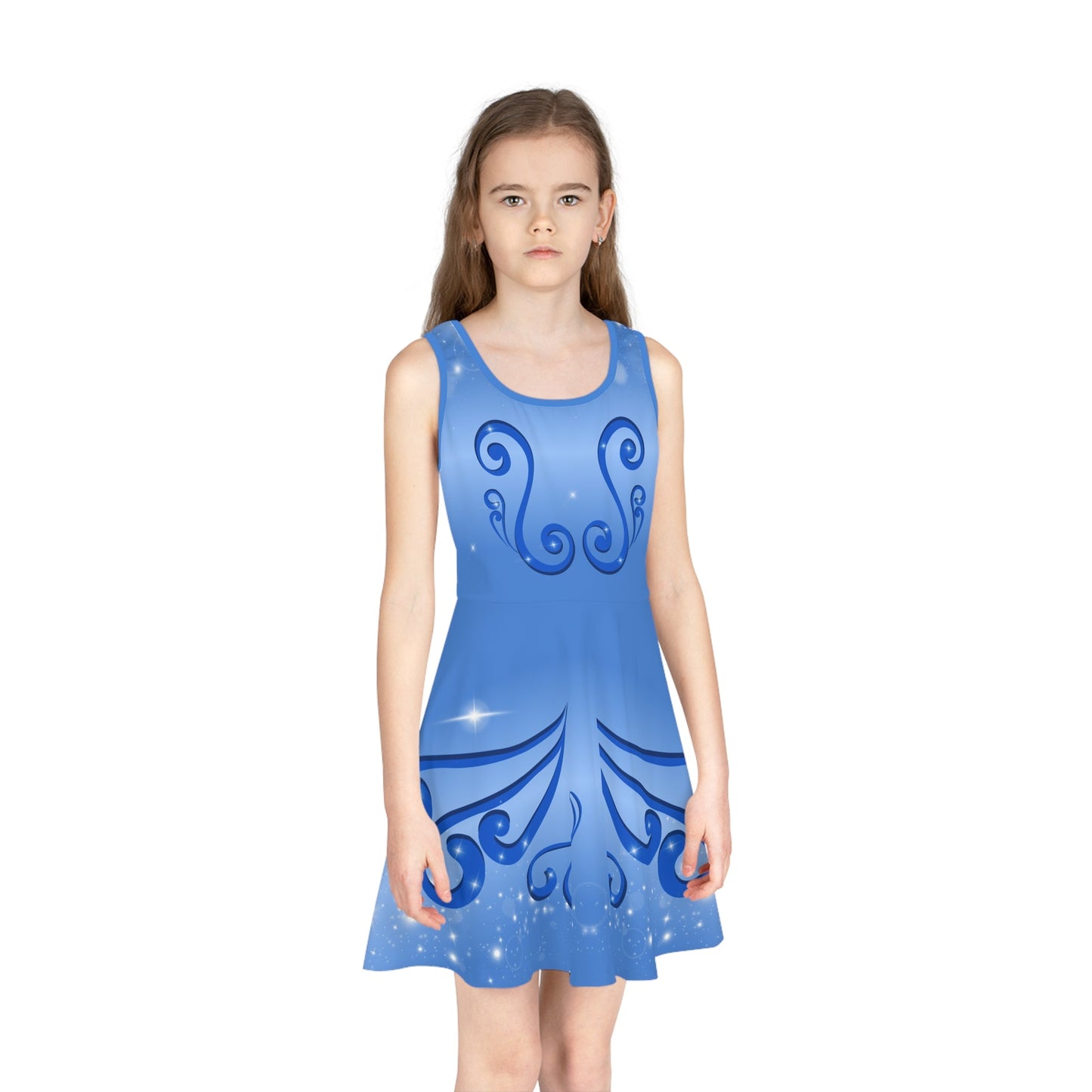 Blue Fairy Girls' Sleeveless Sundress, fandom dress, casual cosplay, festive costume blue fairydisney costumeAll Over PrintsWrong Lever Clothing