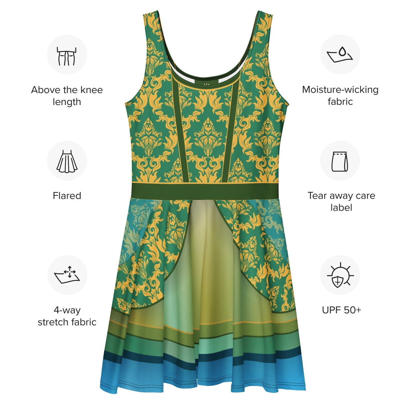 Bold Teal Wicked Stepsister - Inspired All - Over Print Skater Dress | Villainous Fairytale Bound Outfit adult cinderellaadult cinderella styleWrong Lever Clothing