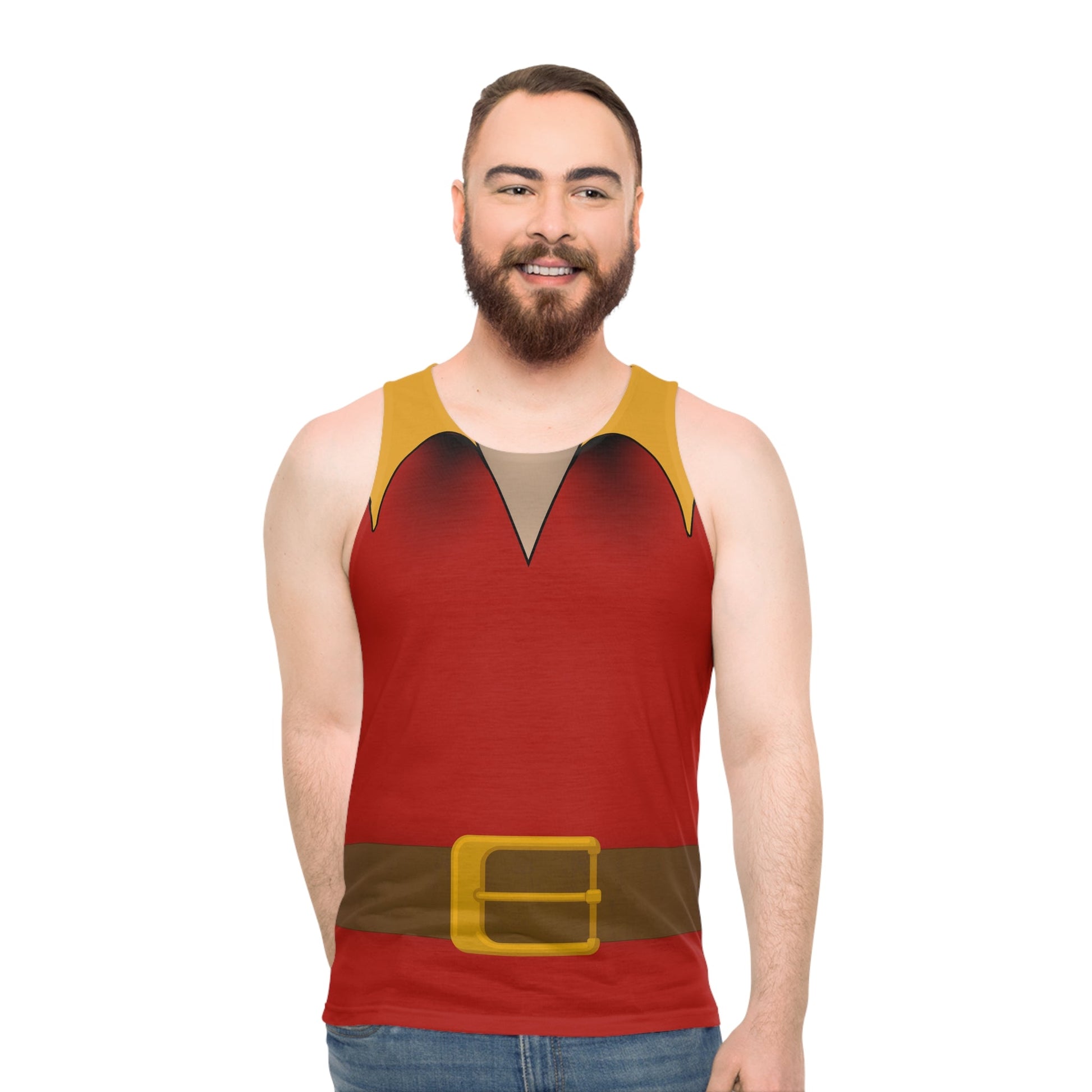 Gaston Inspired Tank Top for Bounding, Park Days, and Costumes - Unisex, Villain Shirt, Inspired Sleeveless Tee Beauty and the BeastCharacter inspiredAll Over PrintsWrong Lever Clothing
