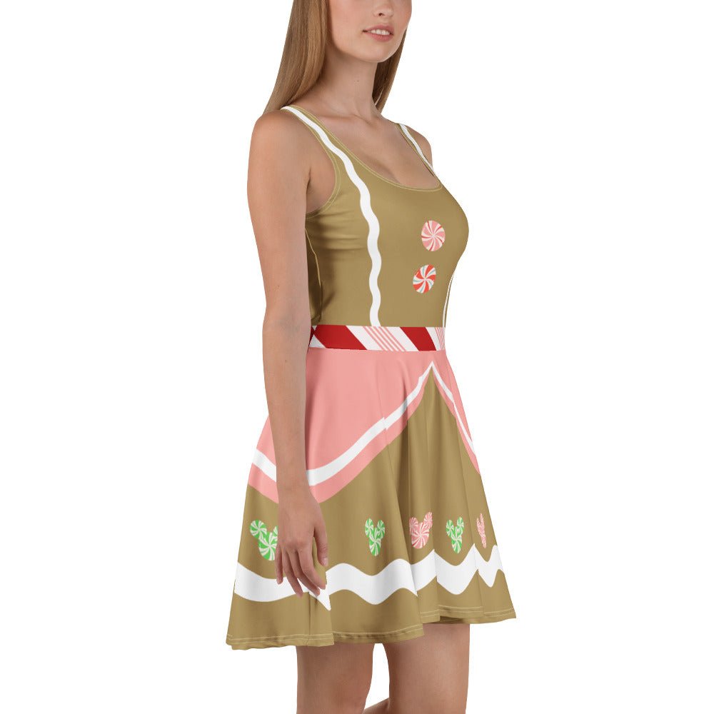 Gingerbread Lady Christmas Party Dress – Festive Holiday Skater Dress for Park Days & Parties candy cane dresscandy dressWrong Lever Clothing