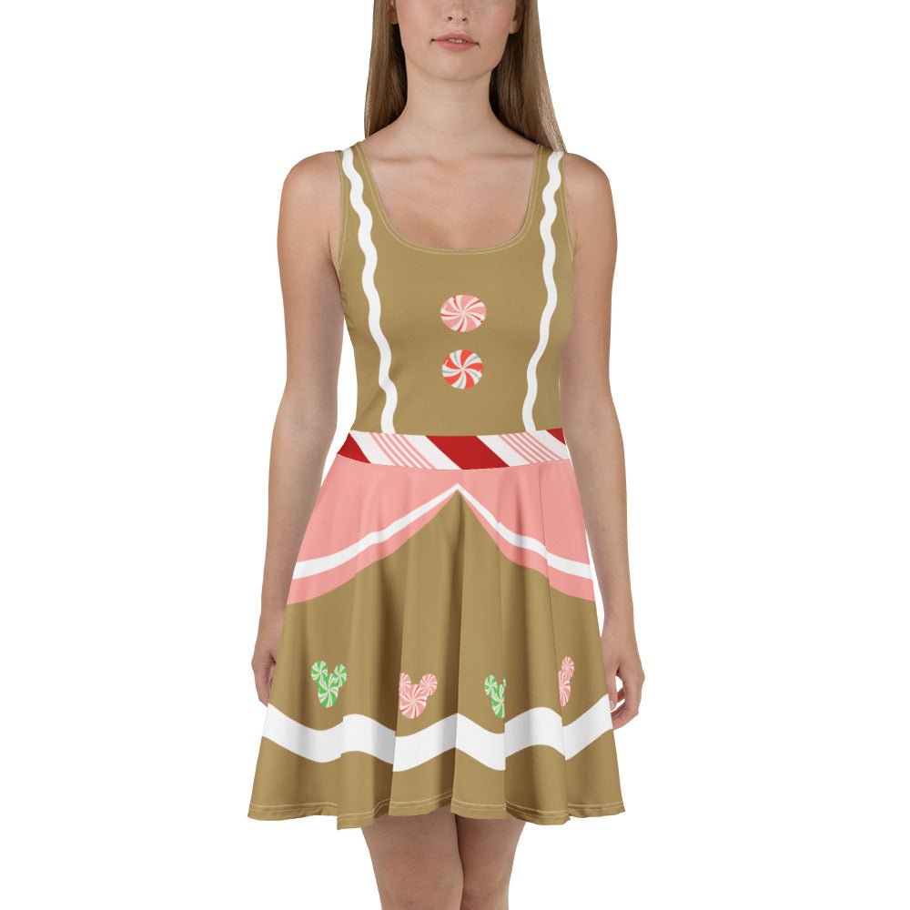 Gingerbread Lady Christmas Party Dress – Festive Holiday Skater Dress for Park Days & Parties candy cane dresscandy dressWrong Lever Clothing