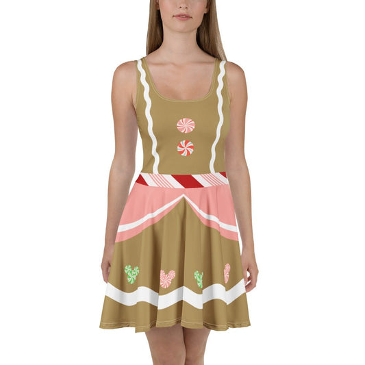 Gingerbread Lady Christmas Party Dress – Festive Holiday Skater Dress for Park Days & Parties candy cane dresscandy dressWrong Lever Clothing