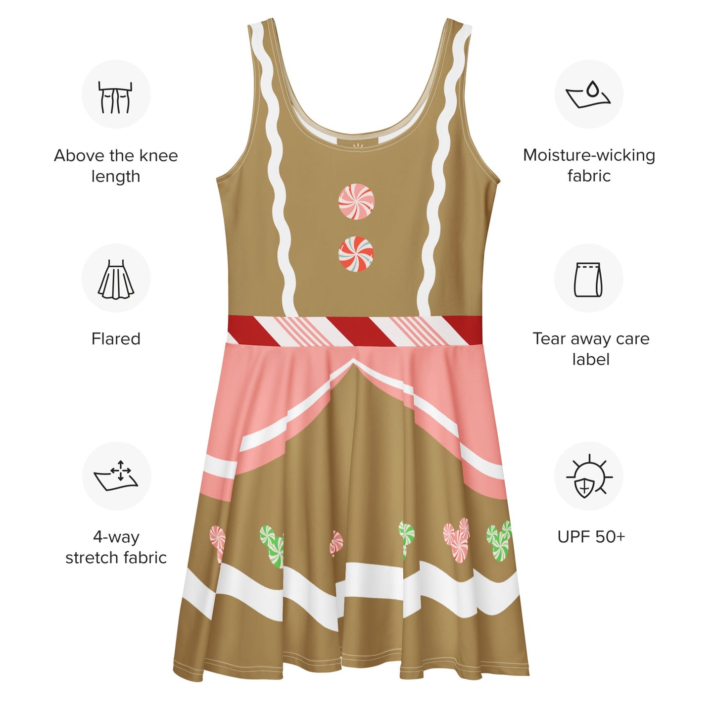 Gingerbread Lady Christmas Party Dress – Festive Holiday Skater Dress for Park Days & Parties candy cane dresscandy dressWrong Lever Clothing