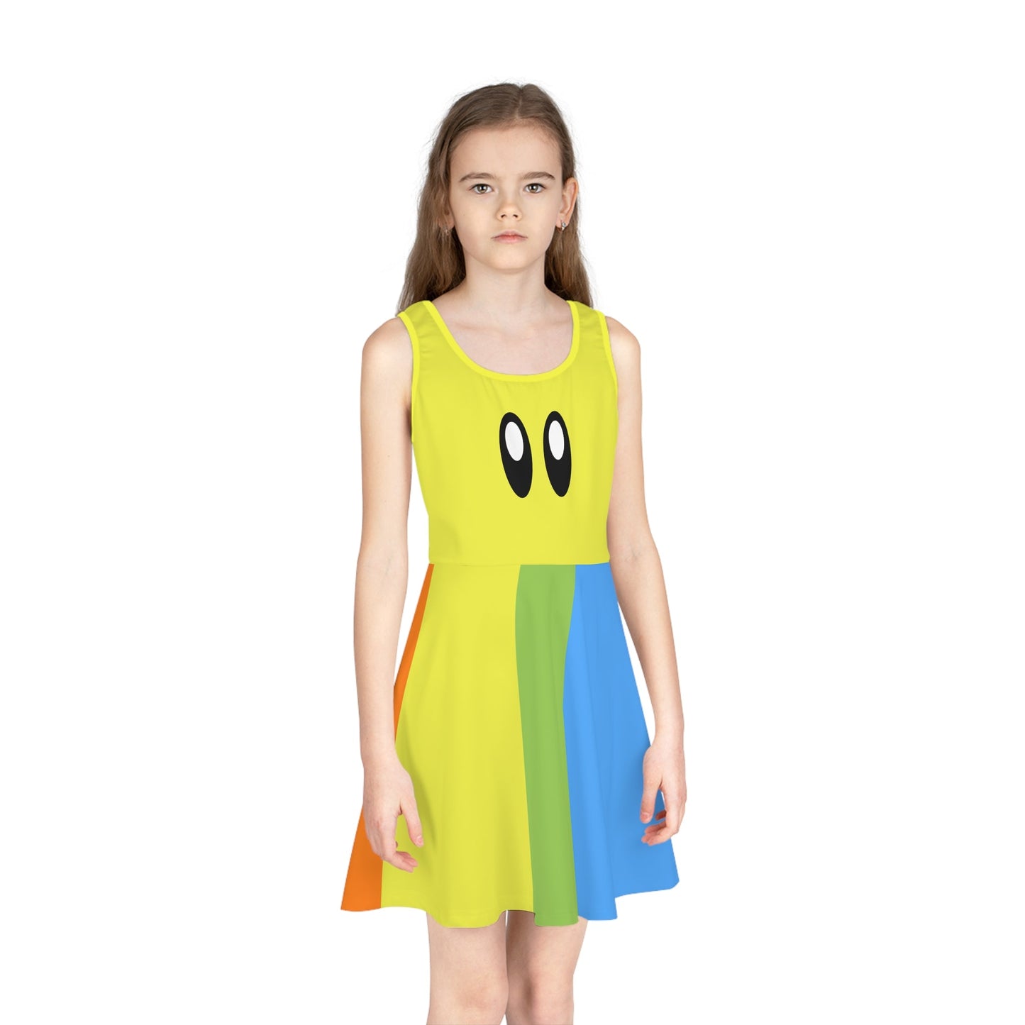 Girls' Video Game Rainbow Star Sleeveless Sundress, Fun Summer Dress, Kids Party Outfit, Playful Dress for Birthdays birthday dress girlsbright colors dresskids dressWrong Lever Clothing