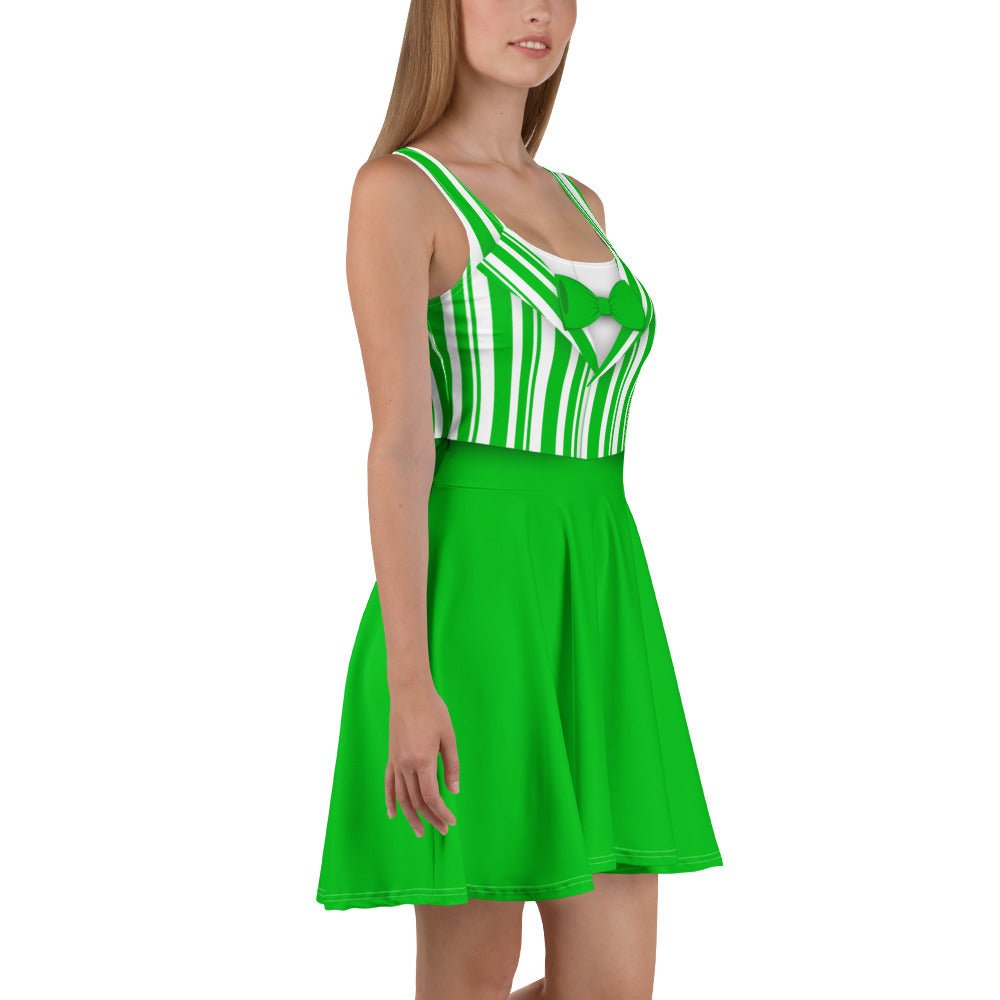 Green Dapper Day Main Street Magic Inspired Skater Dress - Bounding Main St USA style All Over PrintcosplayWrong Lever Clothing