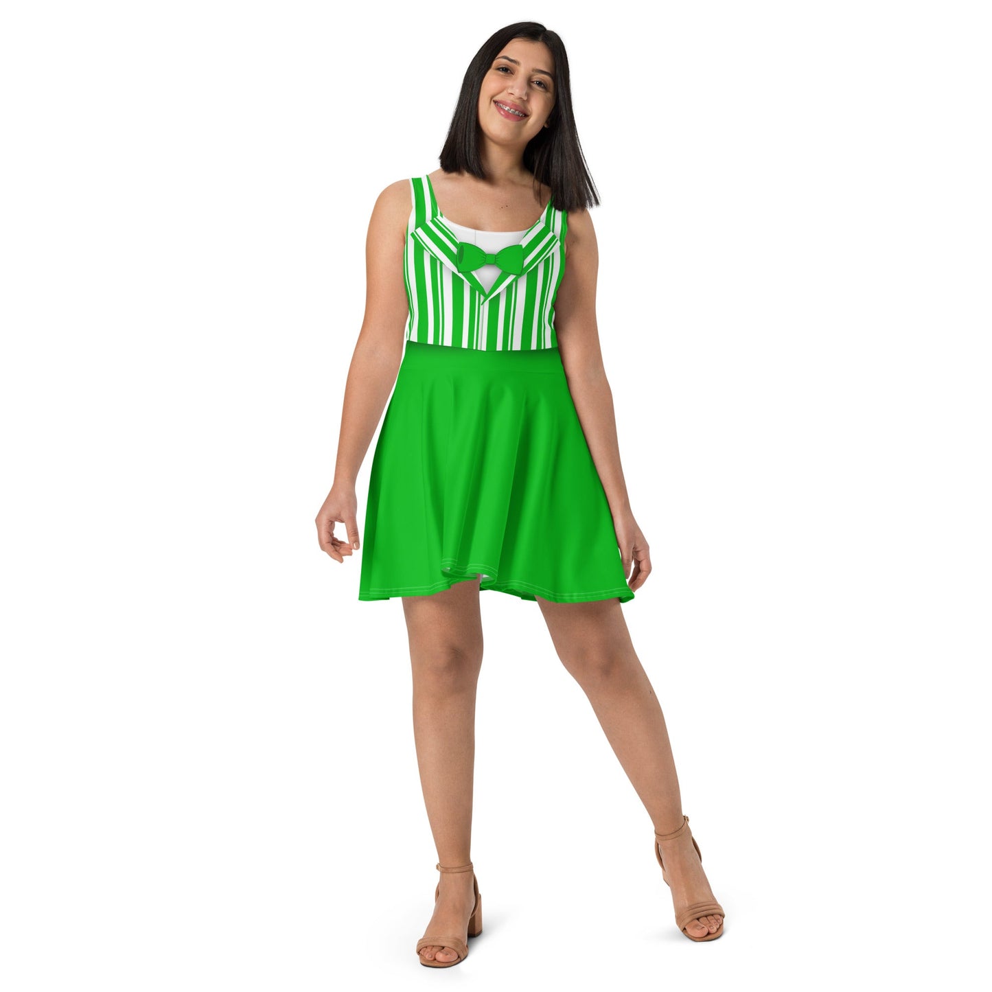 Green Dapper Day Main Street Magic Inspired Skater Dress - Bounding Main St USA style All Over PrintcosplayWrong Lever Clothing