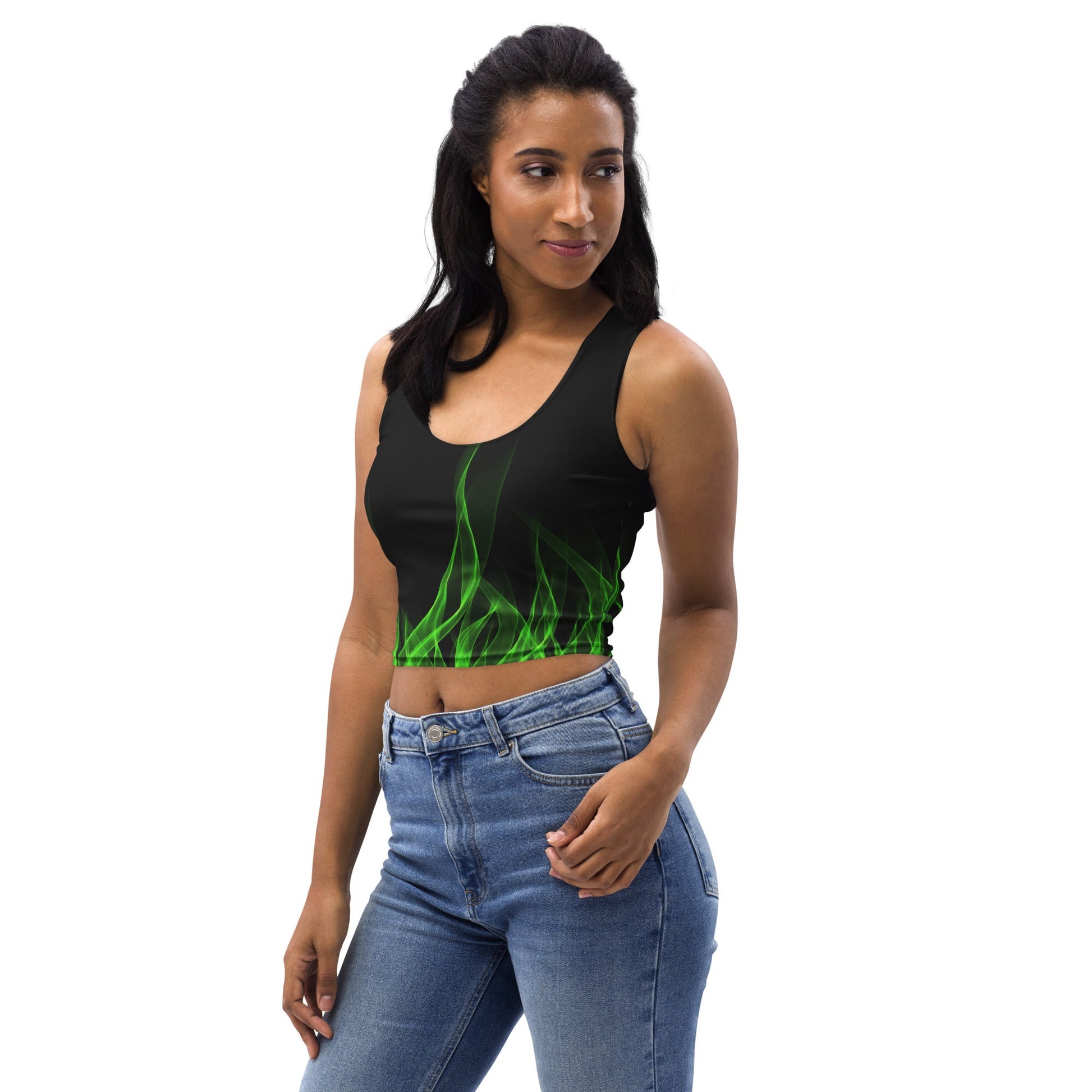 Green Flame Crop Top biker styleboundingWrong Lever Clothing