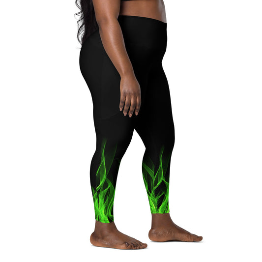 Green Flame Leggings with pockets boundingcosplayWrong Lever Clothing