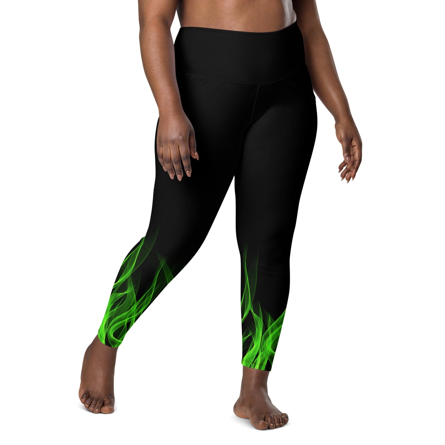 Green Flame Leggings with pockets boundingcosplayWrong Lever Clothing