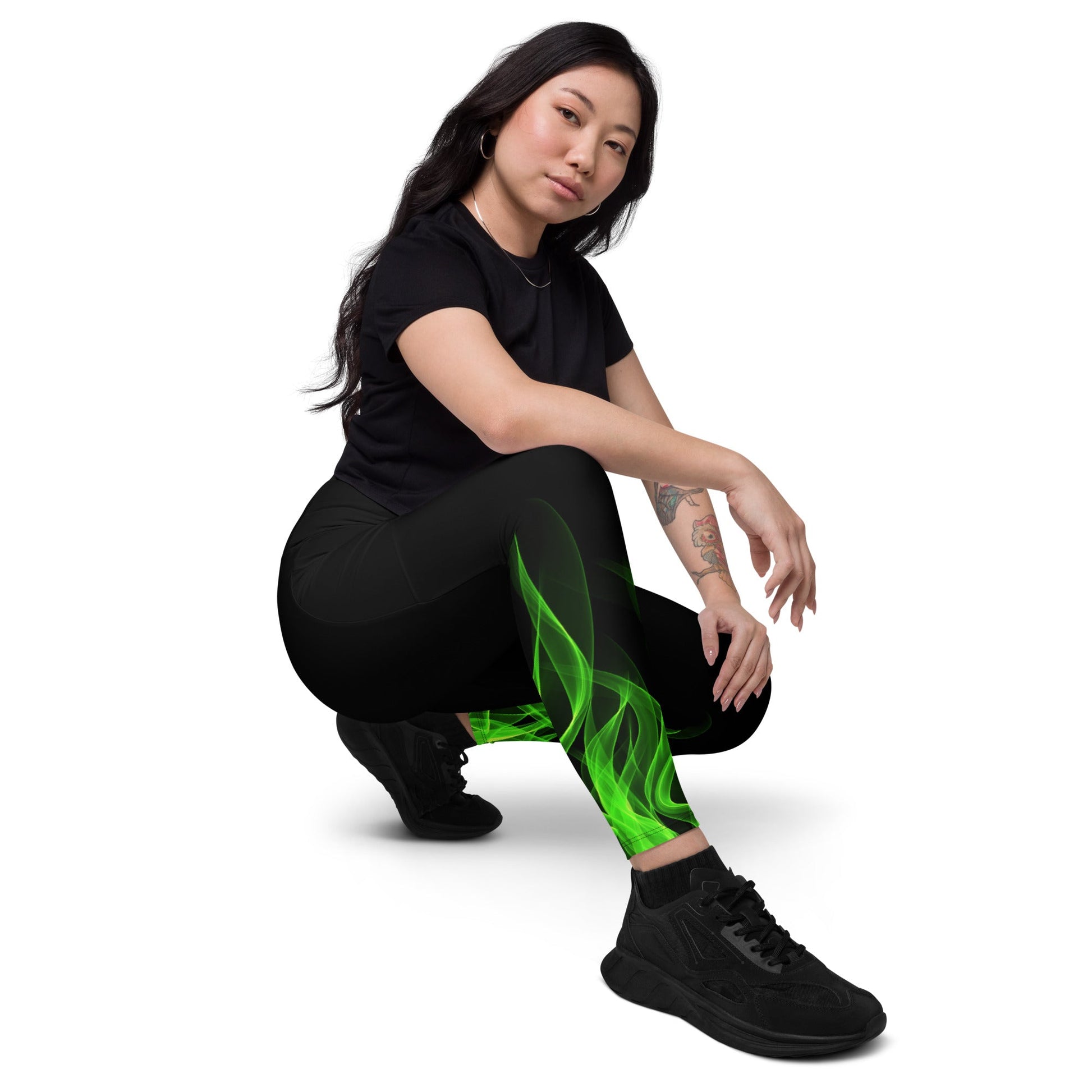 Green Flame Leggings with pockets boundingcosplayWrong Lever Clothing