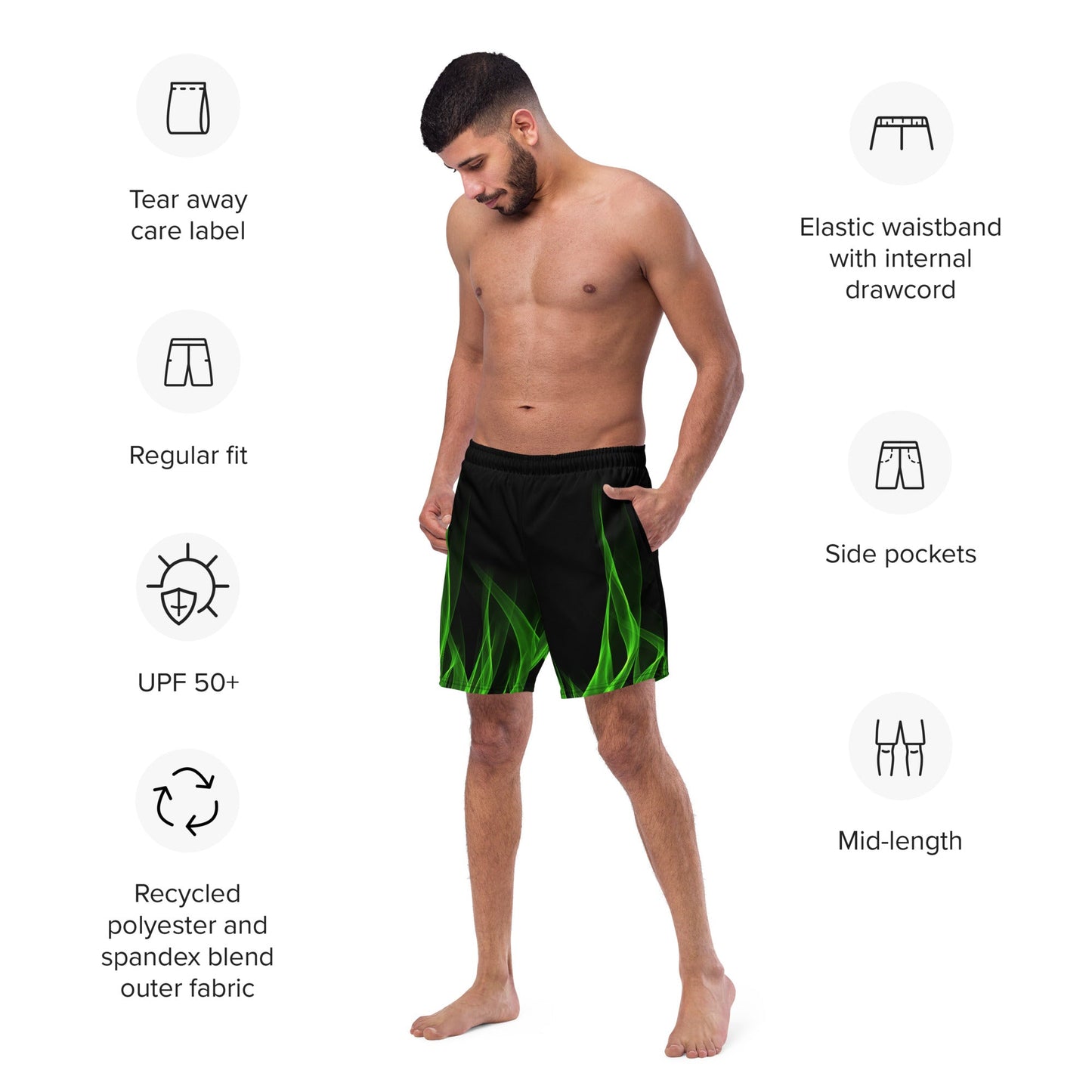 Green Flame Men's swim trunks biker styleBiker swimWrong Lever Clothing