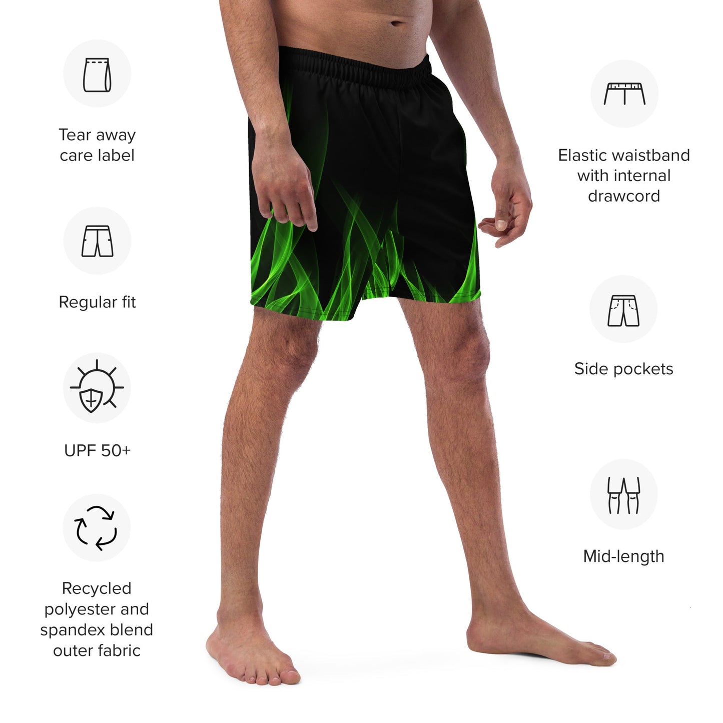 Green Flame Men's swim trunks biker styleBiker swimWrong Lever Clothing