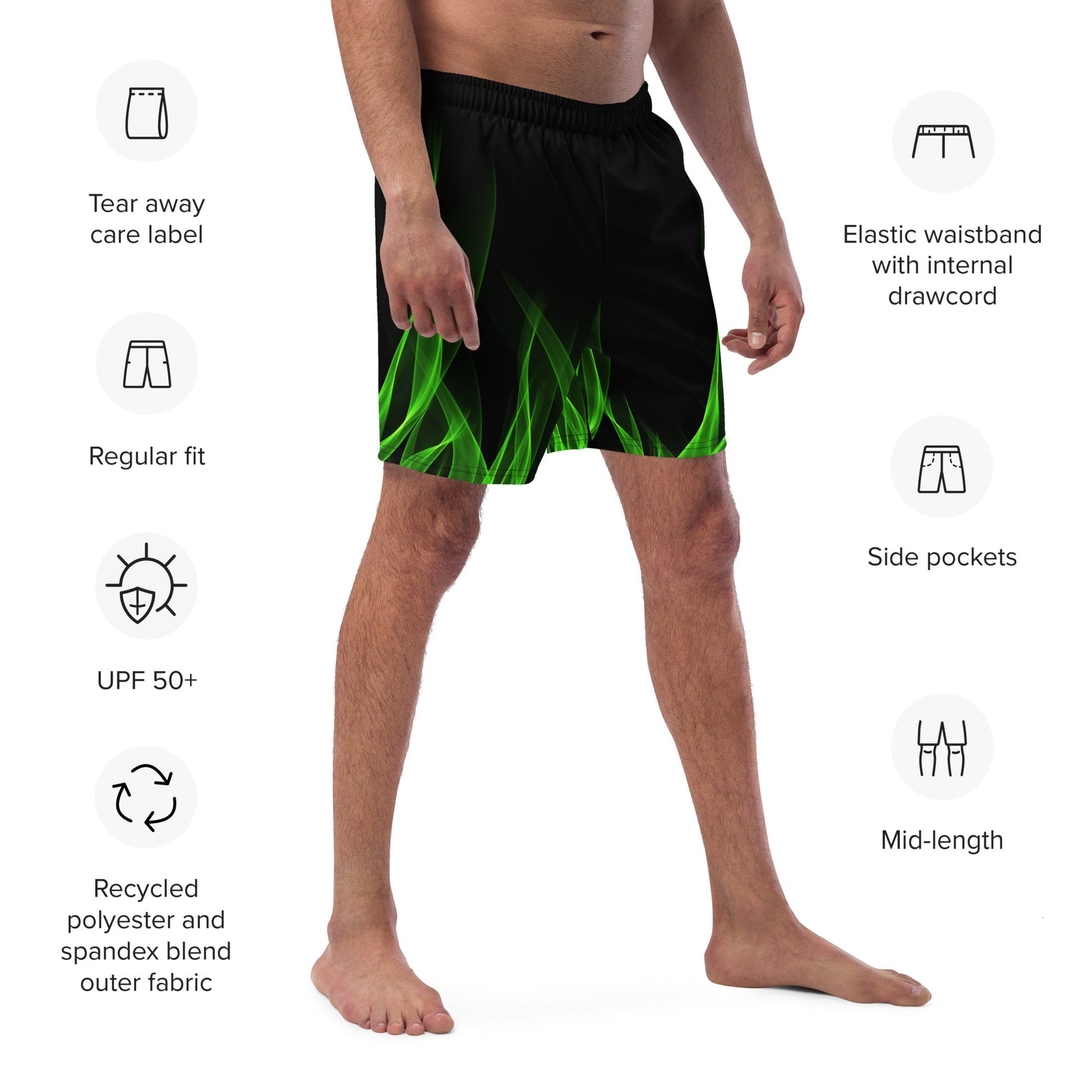 Green Flame Men's swim trunks biker styleBiker swimWrong Lever Clothing