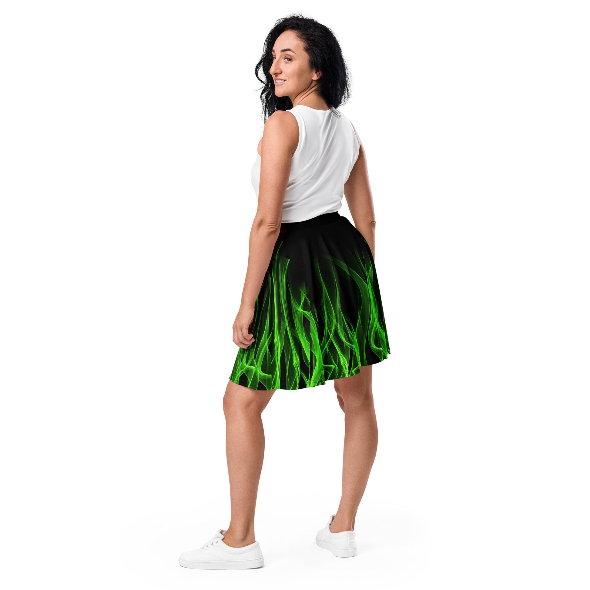 Green Flame Skater Skirt boundingcosplayWrong Lever Clothing