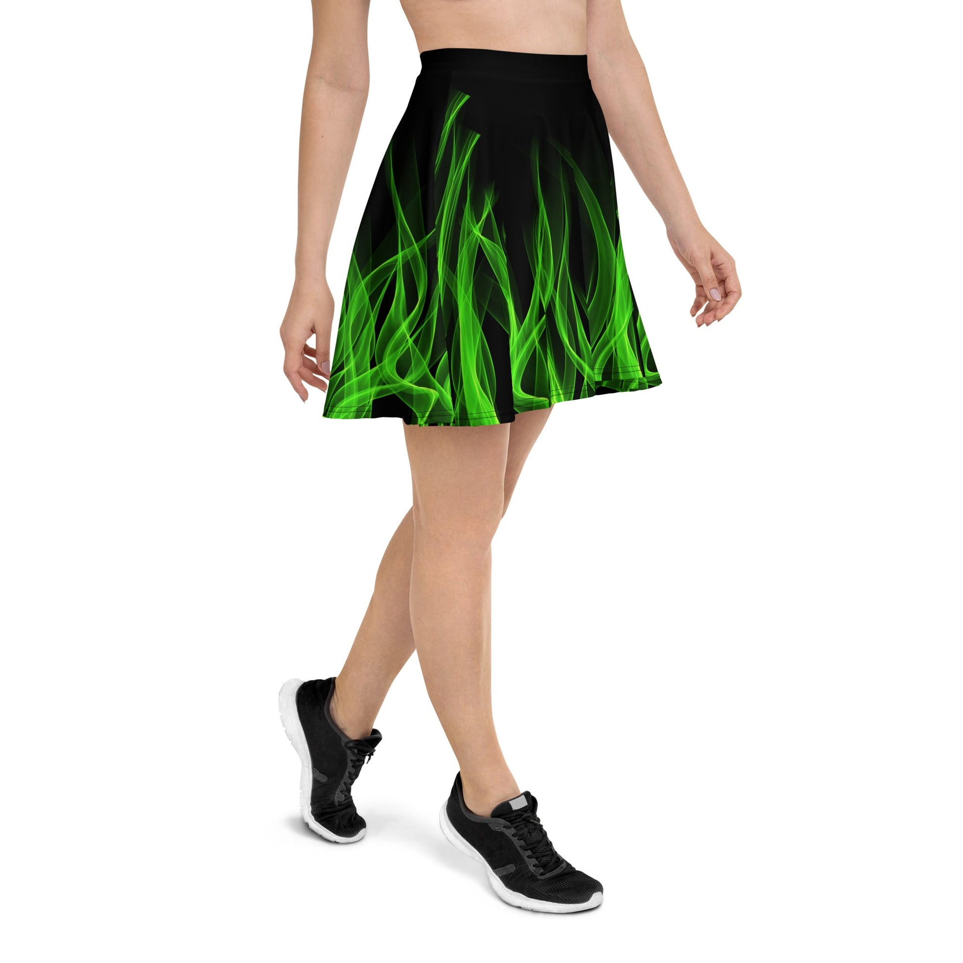 Green Flame Skater Skirt boundingcosplayWrong Lever Clothing