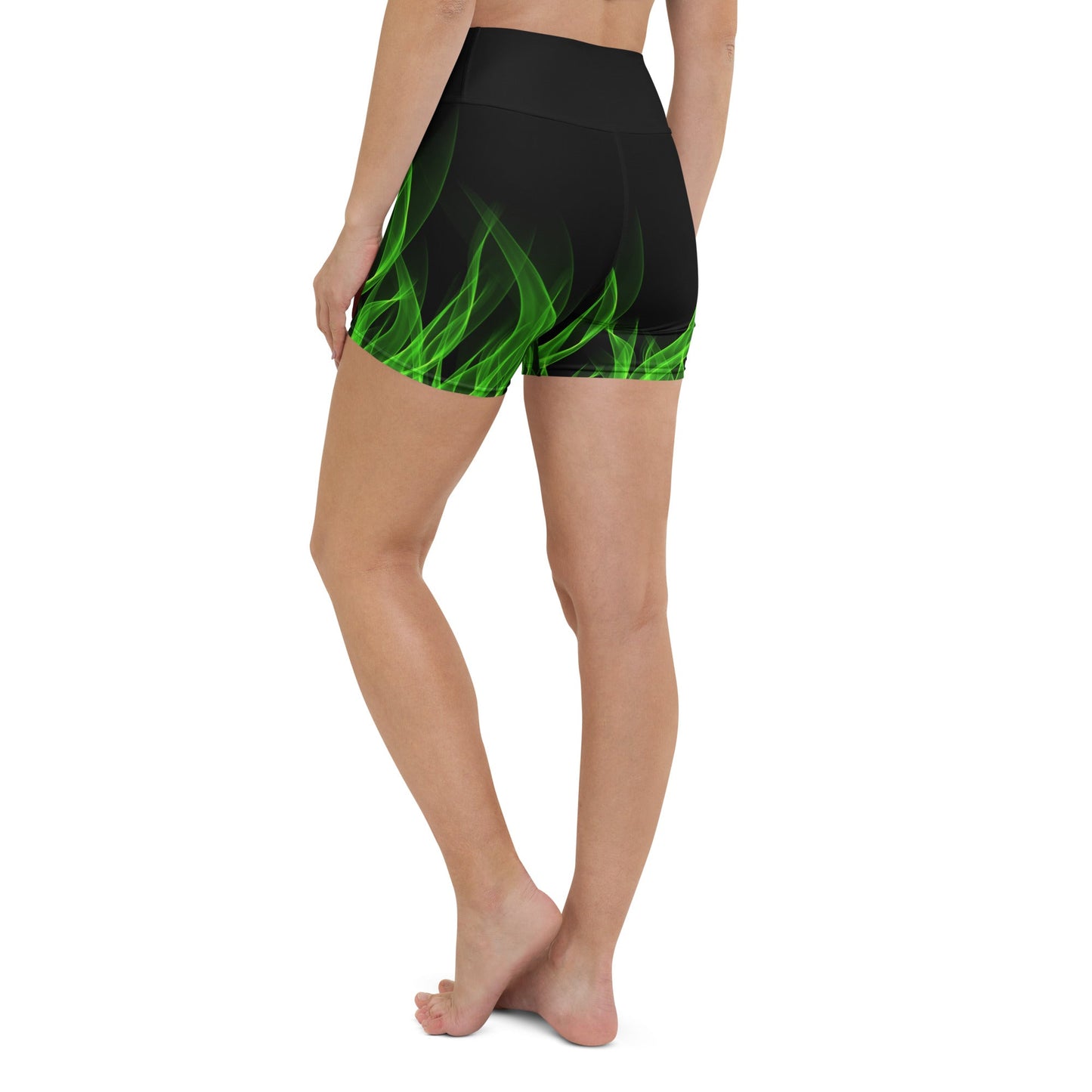 Green Flame Yoga Shorts boundingcosplayWrong Lever Clothing