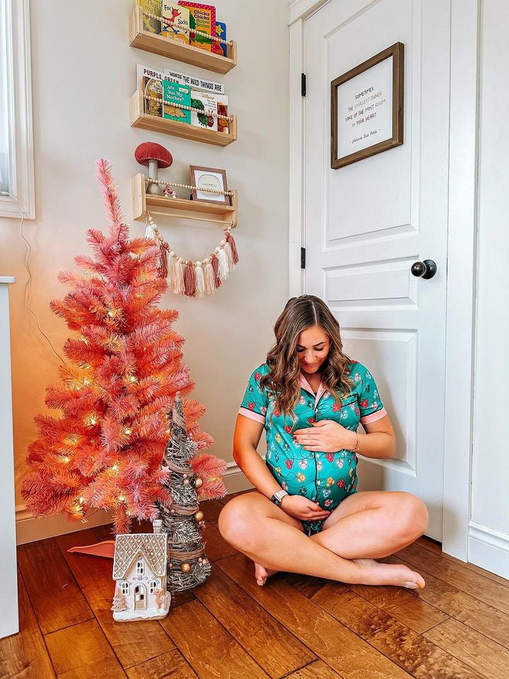 Green Inspired Ornament Women's Imitation Silk Short Sleeve Pajama Set adult christmasadult holidayWrong Lever Clothing