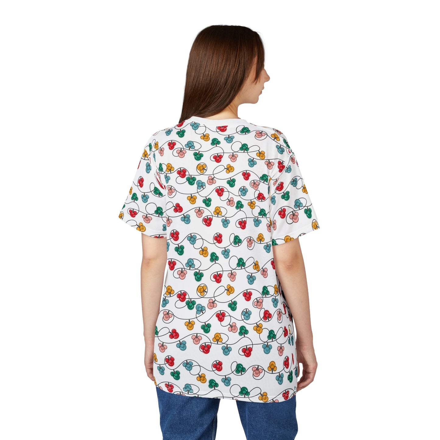 Inspired Christmas Lights Festive Unisex Tee with Colorful Light Design, Holiday Shirt, Party Attire, Gift for Friends, Christmas Apparel, Celebration Fashion All Over PrintsWrong Lever Clothing