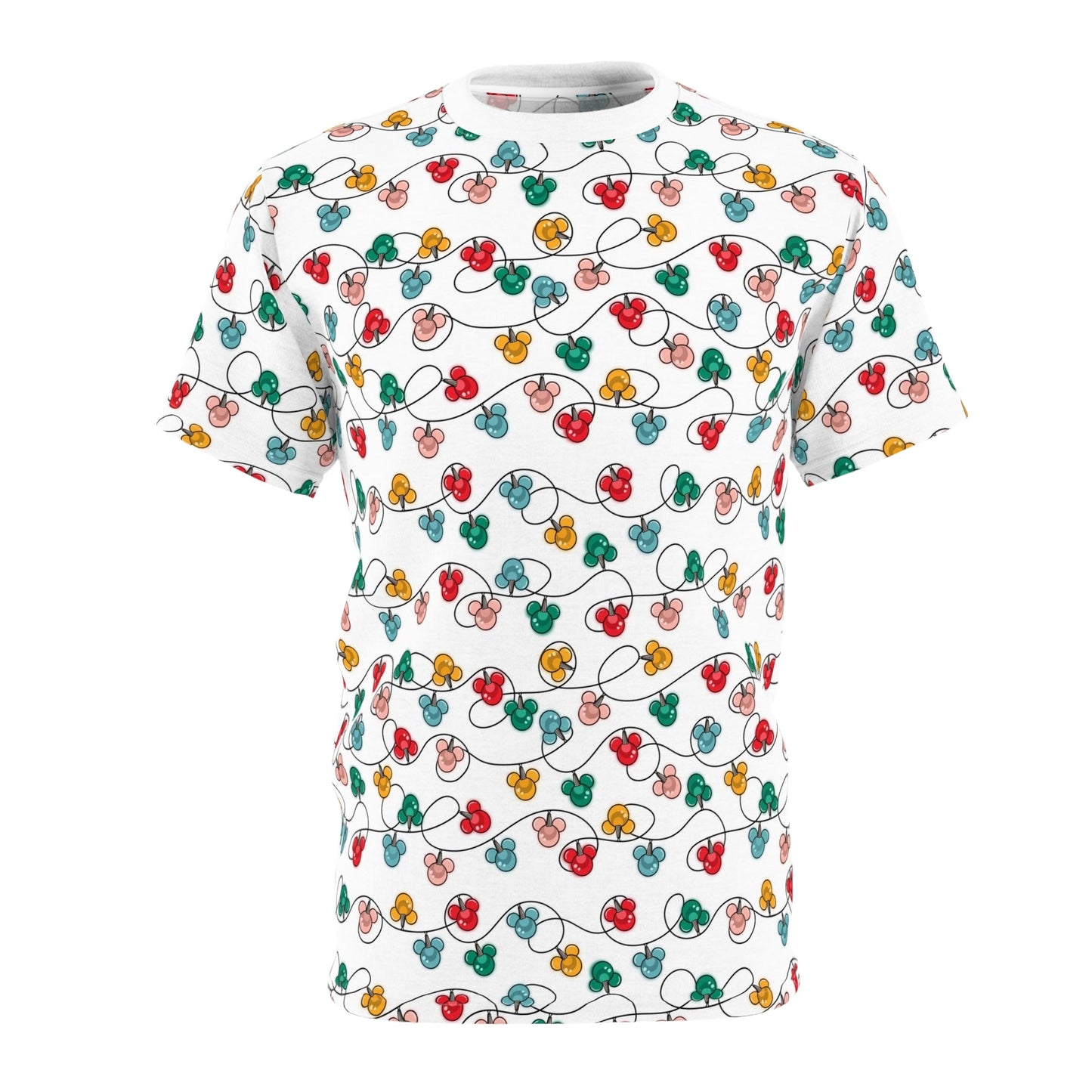 Inspired Christmas Lights Festive Unisex Tee with Colorful Light Design, Holiday Shirt, Party Attire, Gift for Friends, Christmas Apparel, Celebration Fashion All Over PrintsWrong Lever Clothing