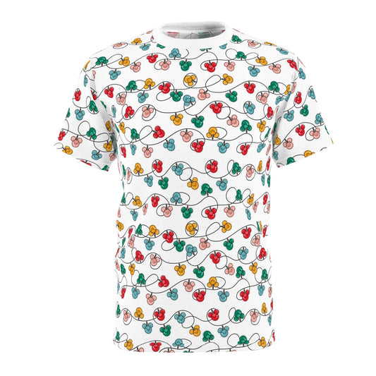Inspired Christmas Lights Festive Unisex Tee with Colorful Light Design, Holiday Shirt, Party Attire, Gift for Friends, Christmas Apparel, Celebration Fashion All Over PrintsWrong Lever Clothing