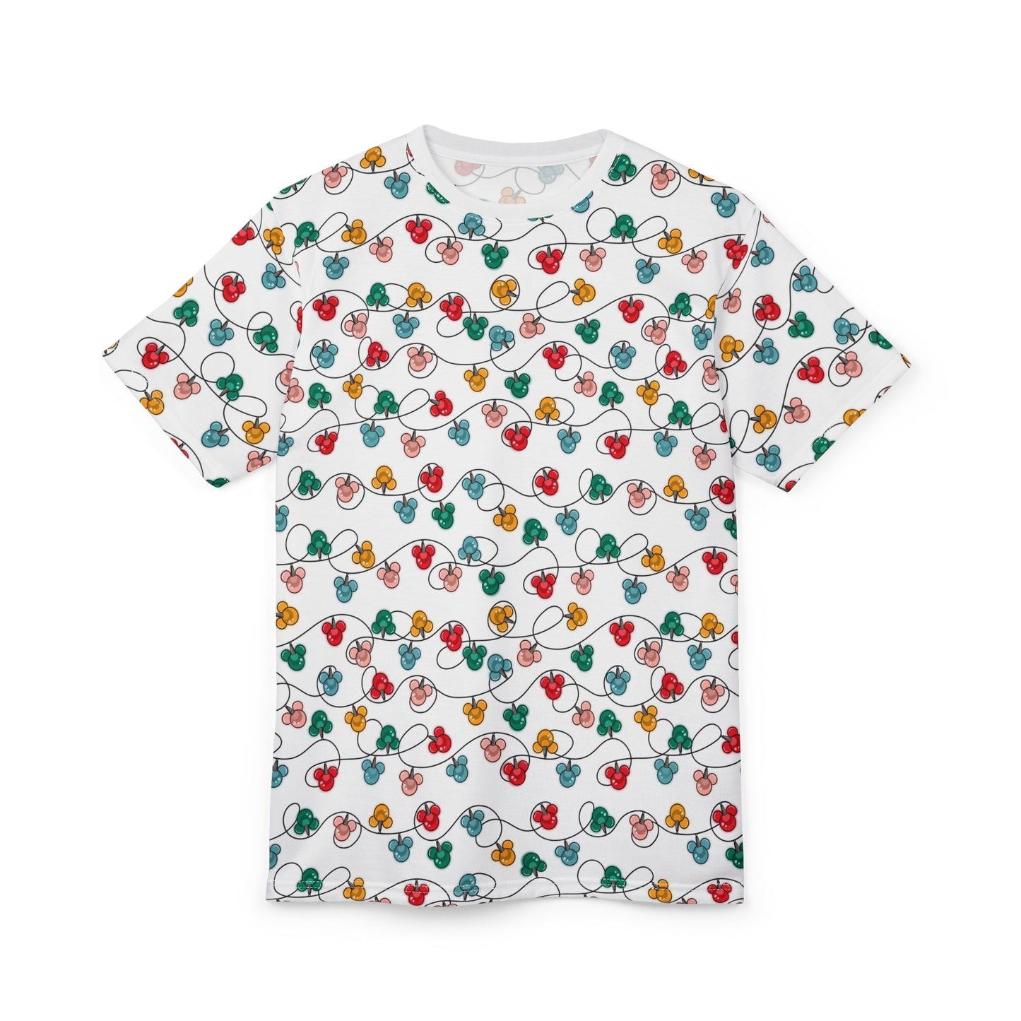 Inspired Christmas Lights Festive Unisex Tee with Colorful Light Design, Holiday Shirt, Party Attire, Gift for Friends, Christmas Apparel, Celebration Fashion All Over PrintsWrong Lever Clothing