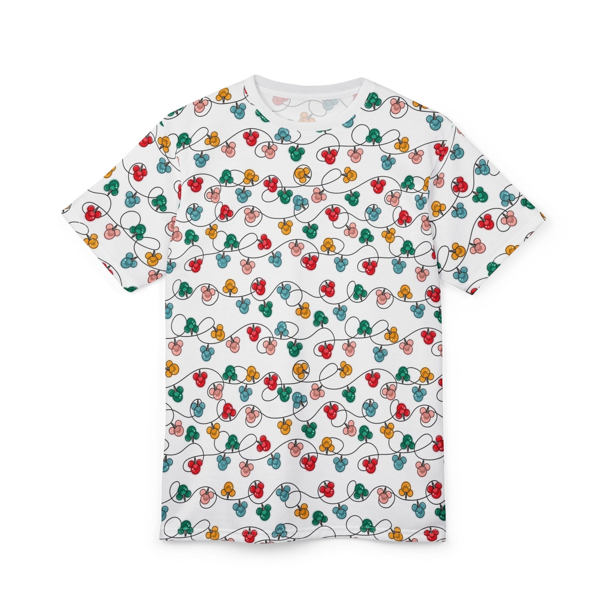 Inspired Christmas Lights Festive Unisex Tee with Colorful Light Design, Holiday Shirt, Party Attire, Gift for Friends, Christmas Apparel, Celebration Fashion All Over PrintsWrong Lever Clothing