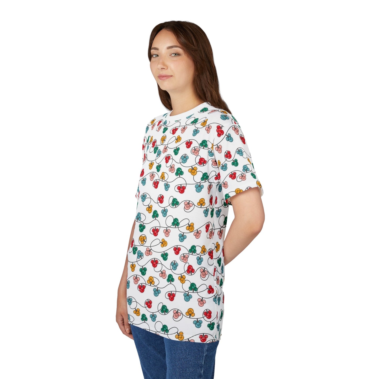 Inspired Christmas Lights Festive Unisex Tee with Colorful Light Design, Holiday Shirt, Party Attire, Gift for Friends, Christmas Apparel, Celebration Fashion All Over PrintsWrong Lever Clothing