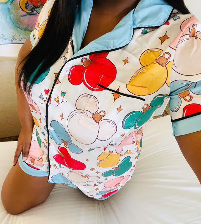 Inspired Ornaments Women's Imitation Silk Short Sleeve Pajama Set Wrong Lever Clothing