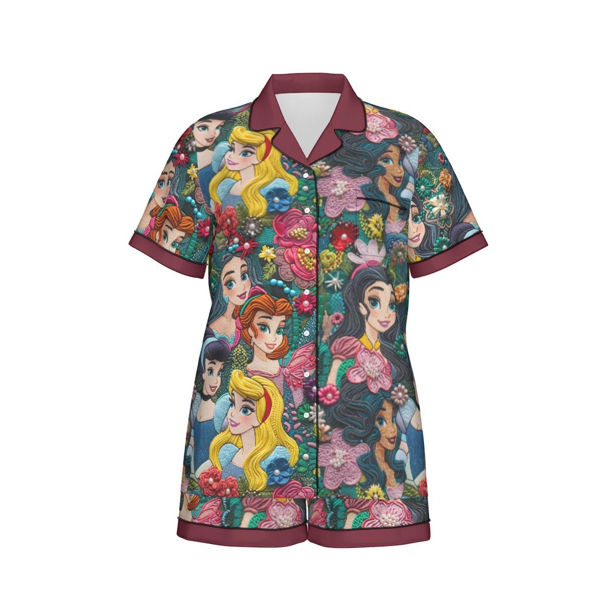 Inspired Princesses Women's Imitation Silk Pajama Set With Short Sleeves Wrong Lever Clothing