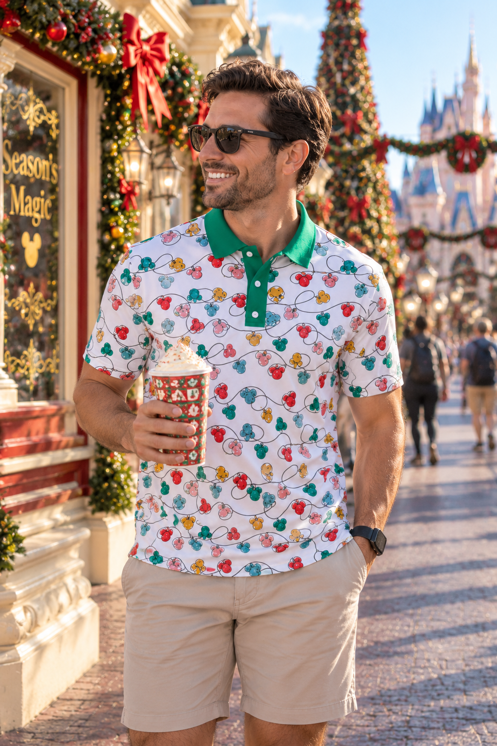 Men’s Christmas Lights Polo | Festive Holiday Park Shirt active disney familychristmas lightsWrong Lever Clothing