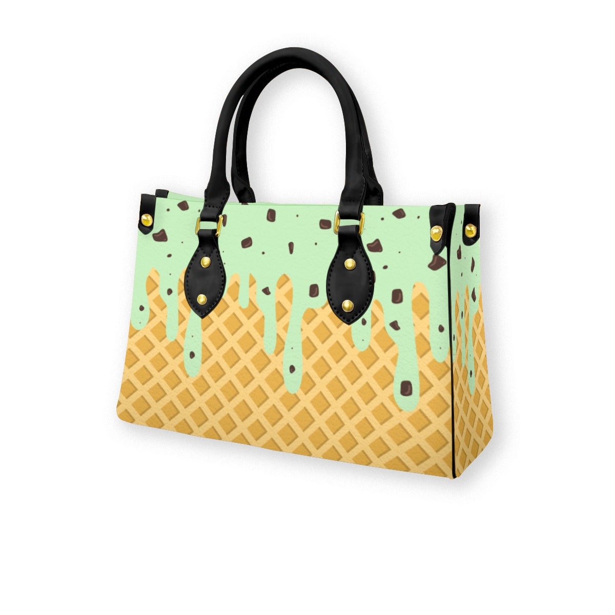 Mint Ice Cream Drip Women's Tote Bag With Black Handle Wrong Lever Clothing