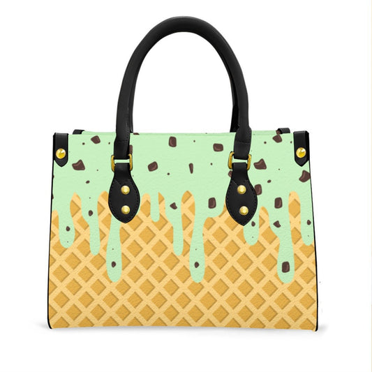 Mint Ice Cream Drip Women's Tote Bag With Black Handle Wrong Lever Clothing