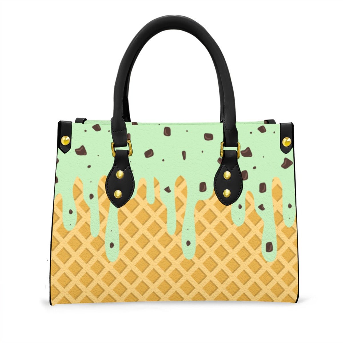 Mint Ice Cream Drip Women's Tote Bag With Black Handle Wrong Lever Clothing