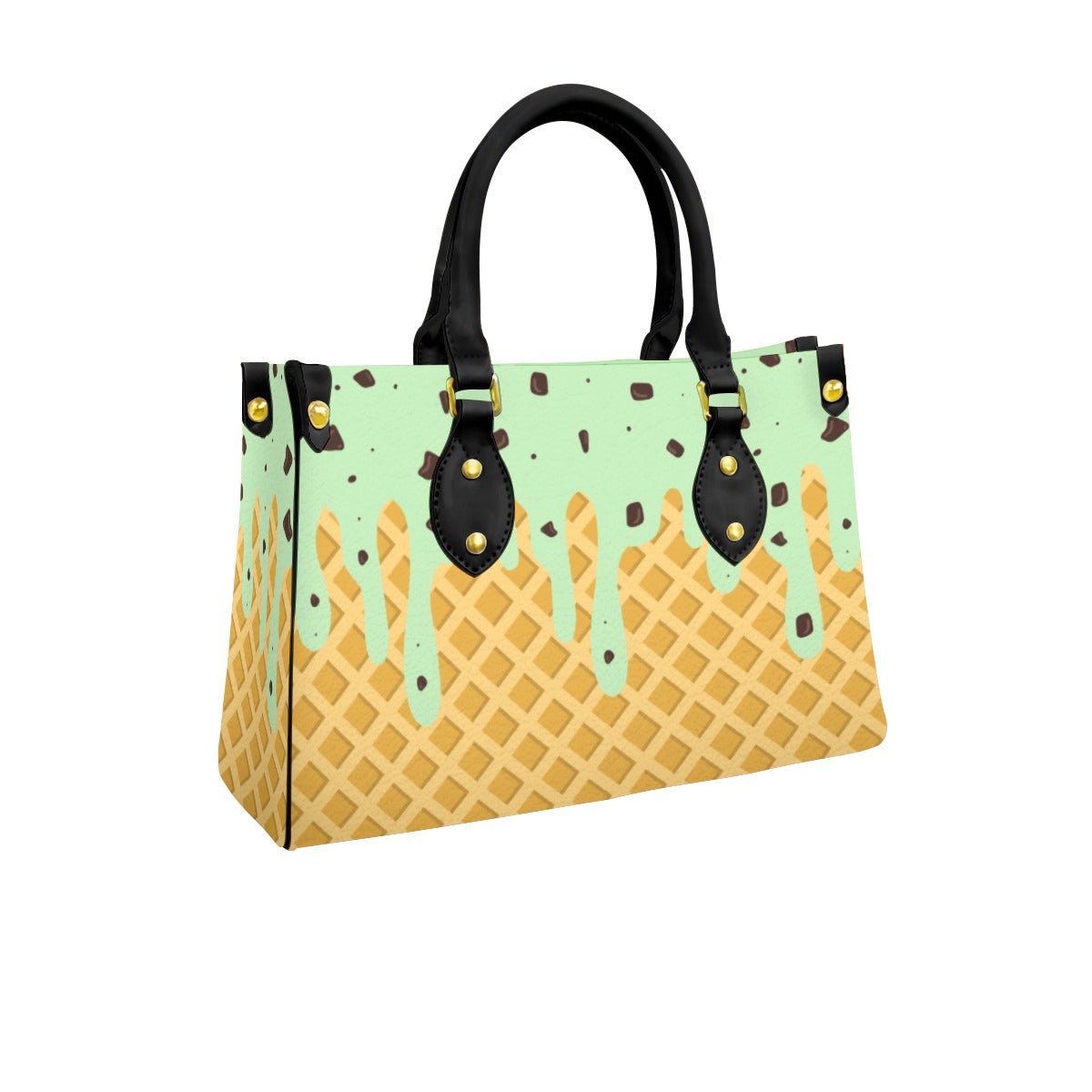 Mint Ice Cream Drip Women's Tote Bag With Black Handle Wrong Lever Clothing