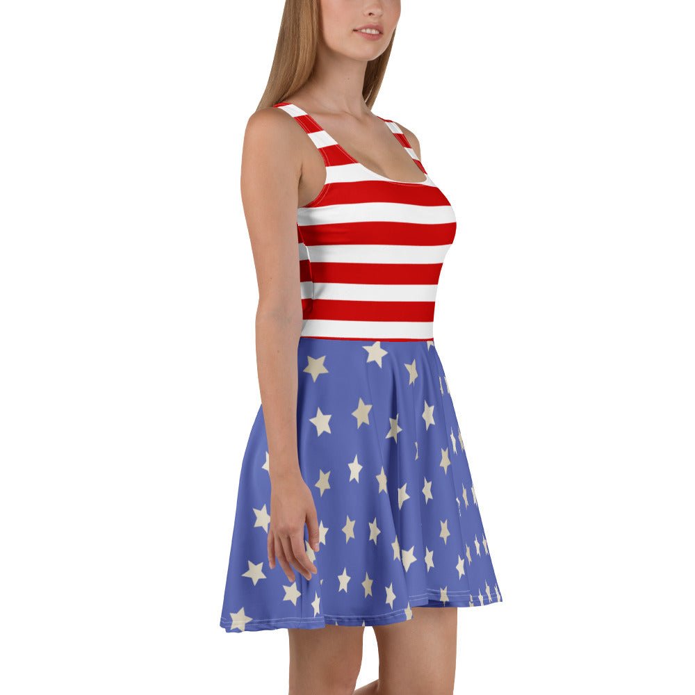 Patriotic Skater Dress for Women | Stars & Stripes Twirl Dress | Red White Blue Outfit | Americana Dress | Summer Vacation Dress americas 250disney adultWrong Lever Clothing