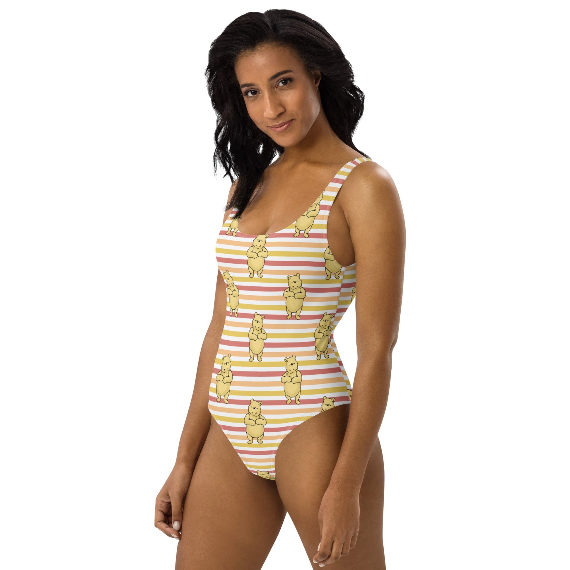 Pooh Stripes One-Piece Swimsuit adult disneyadult disney clothingWrong Lever Clothing