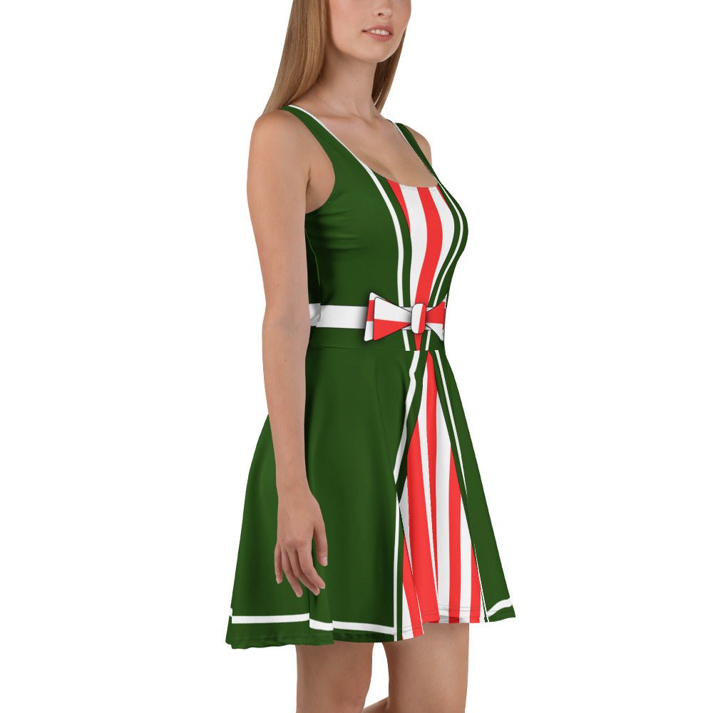 Red Striped Christmas Skater Dress – Holiday Party Outfit, Retro Bow Dress, Festive Swing Dress, Cute Holiday Bound Look disney christmasdisney costumeWrong Lever Clothing