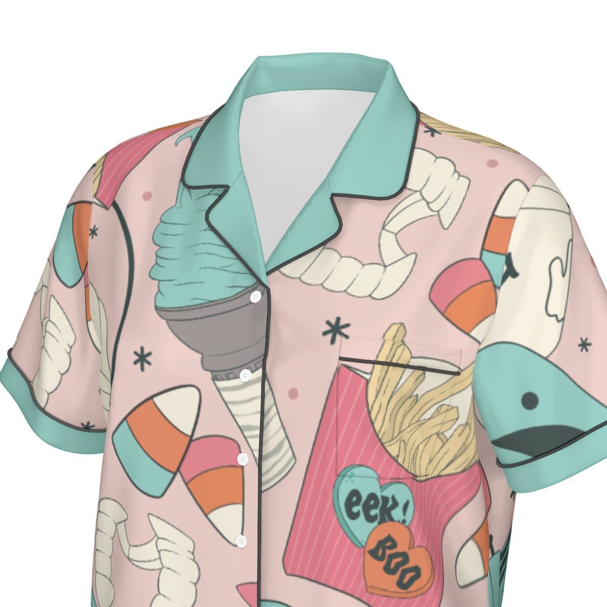 Retro Halloween Bucket Pajama Set | Pink & Teal Artificial Silk Short Sleeve PJs | Vintage Spooky Se halloween costumehalloween outfitWrong Lever Clothing