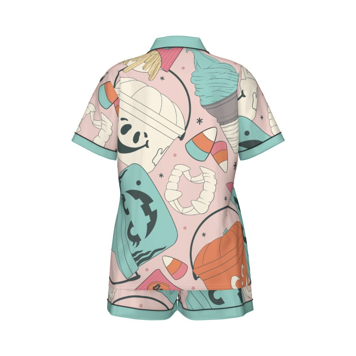 Retro Halloween Bucket Pajama Set | Pink & Teal Artificial Silk Short Sleeve PJs | Vintage Spooky Se halloween costumehalloween outfitWrong Lever Clothing