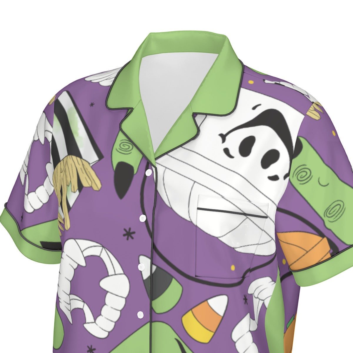 Retro Halloween Bucket Pajama Set | Purple Artificial Silk Short Sleeve PJs | Spooky Season disney halloween costumehalloweenWrong Lever Clothing