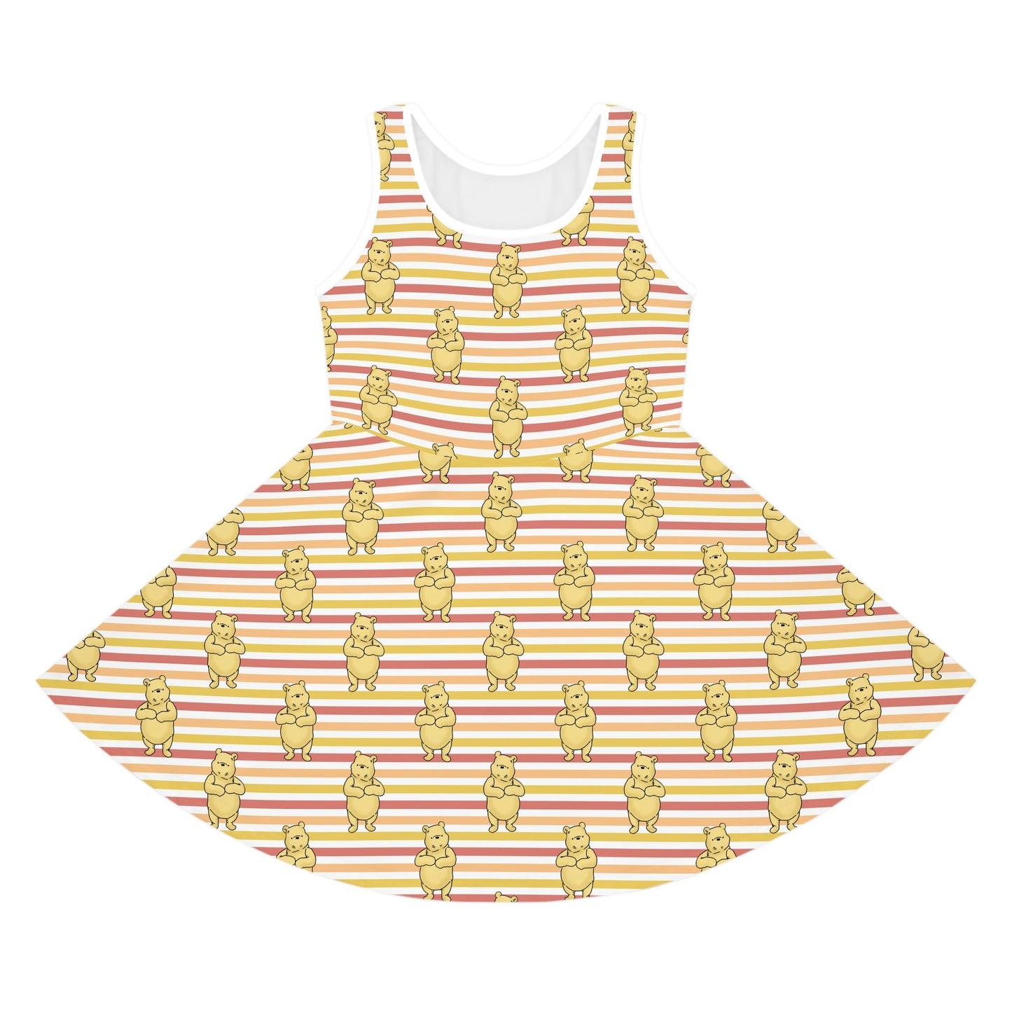 Striped Pooh Girls' Sleeveless Sundress (AOP) All Over PrintAOPAll Over PrintsWrong Lever Clothing