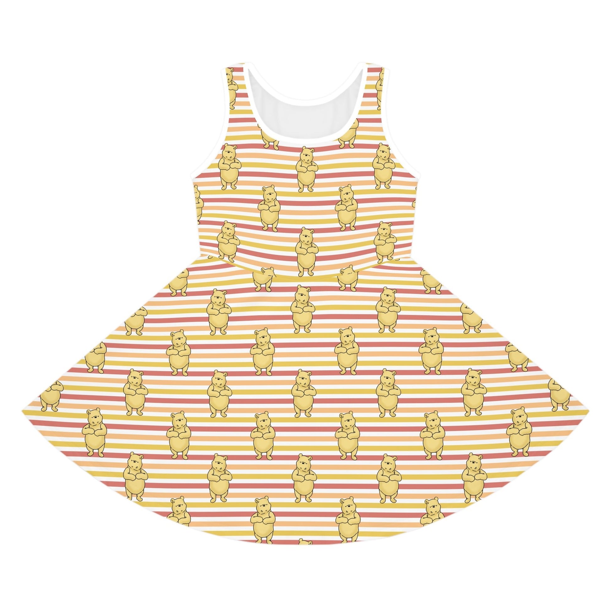 Striped Pooh Girls' Sleeveless Sundress (AOP) All Over PrintAOPAll Over PrintsWrong Lever Clothing