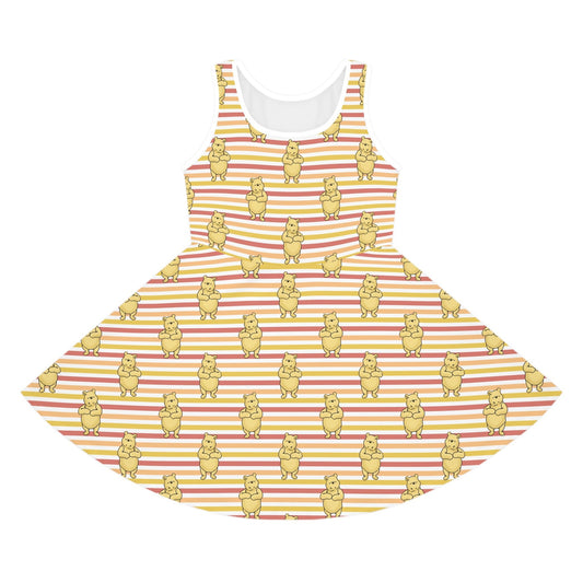 Striped Pooh Girls' Sleeveless Sundress (AOP) All Over PrintAOPAll Over PrintsWrong Lever Clothing