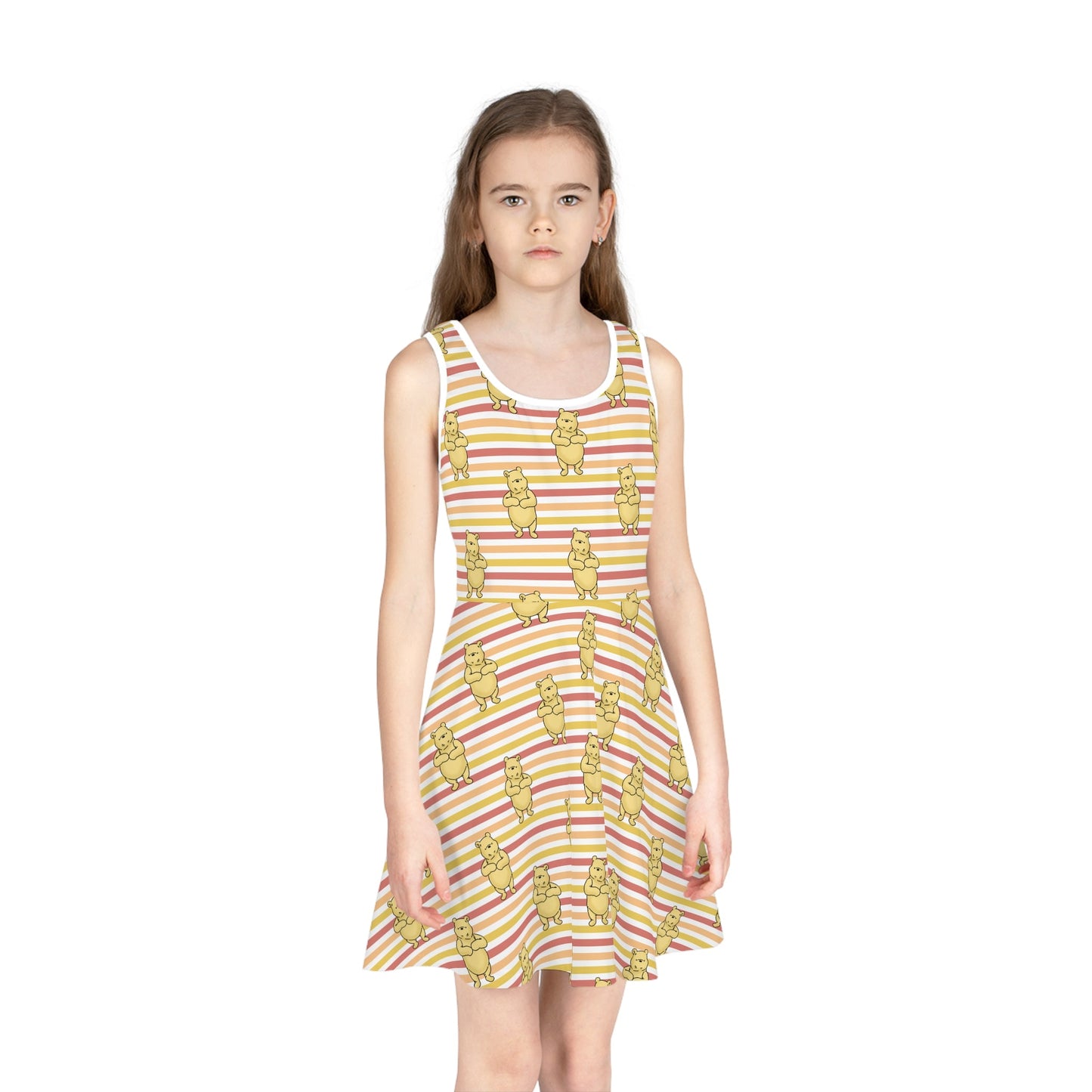 Striped Pooh Girls' Sleeveless Sundress (AOP) All Over PrintAOPAll Over PrintsWrong Lever Clothing