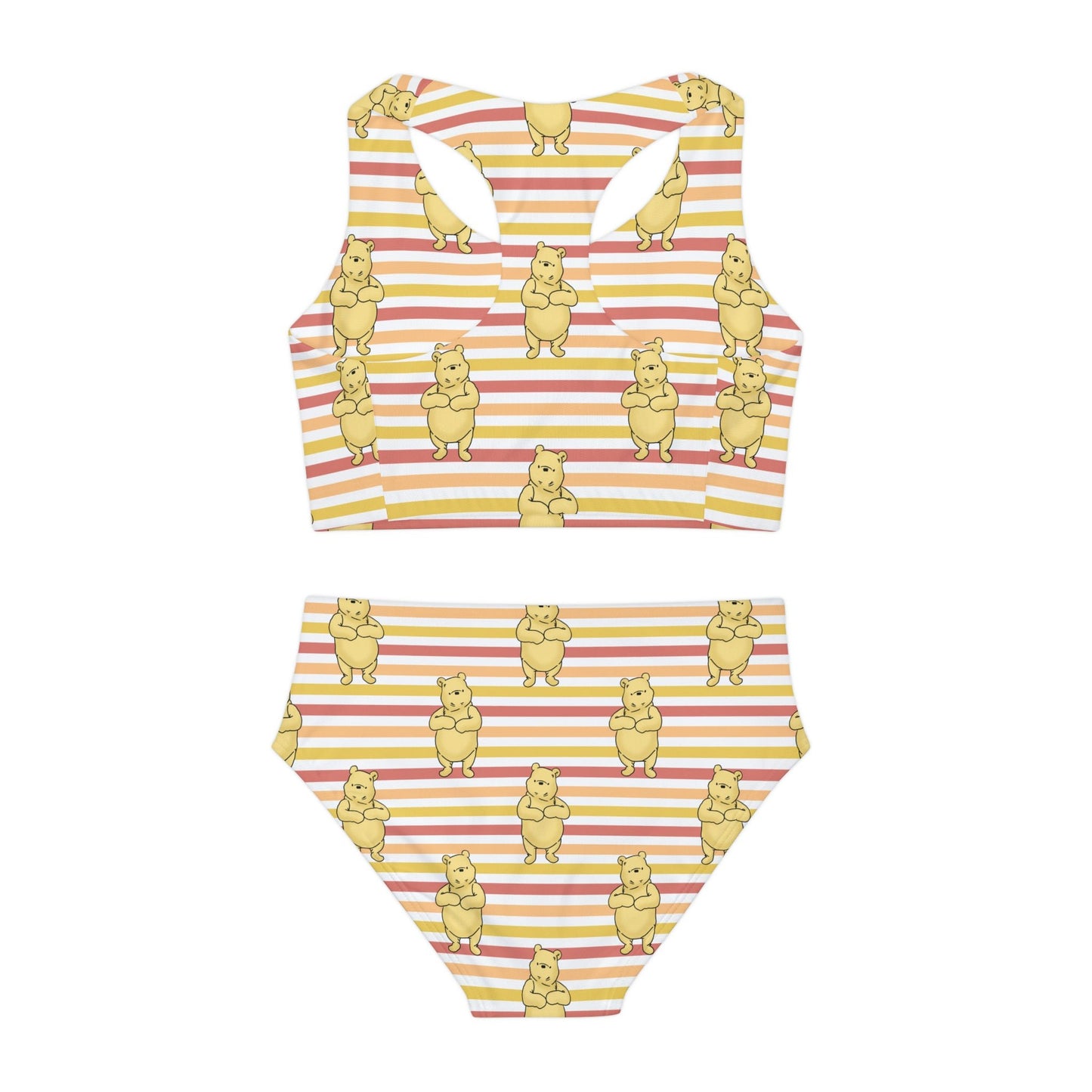 Striped Pooh Girls Two Piece Swimsuit (AOP) All Over PrintAOPAll Over PrintsWrong Lever Clothing